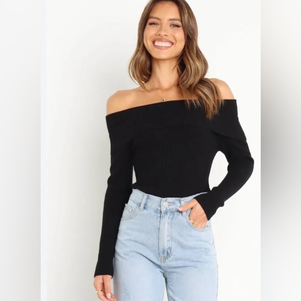Elegant Black Off-Shoulder Sweater Body Suit